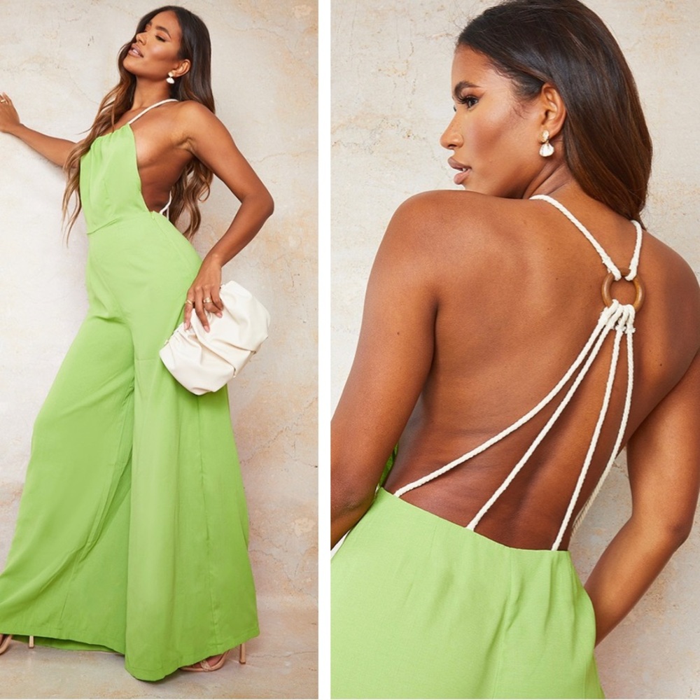 Open Back Green Jumpsuit